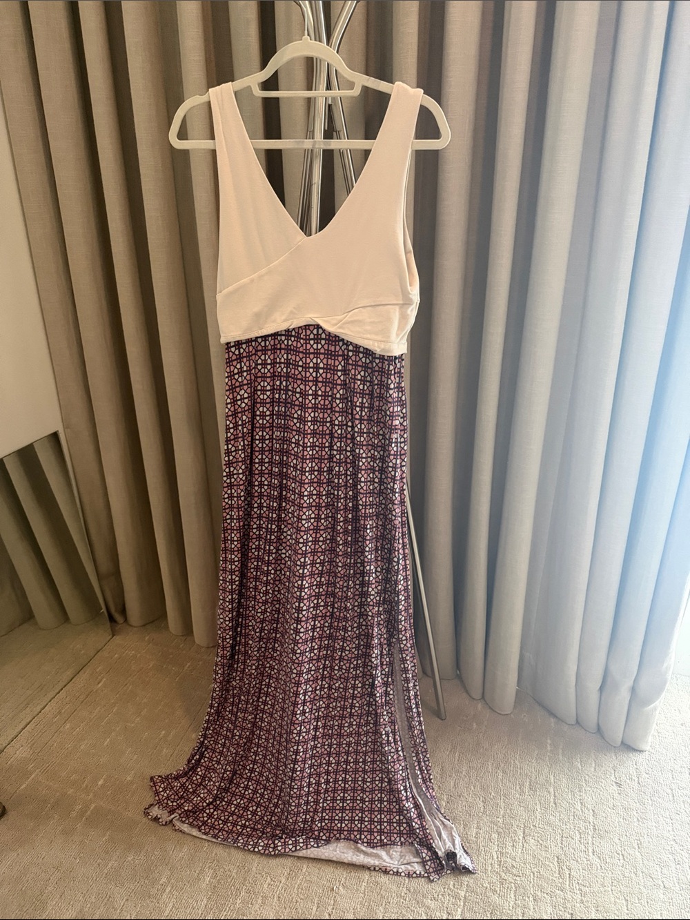 Maeve Cream Bodice Purple Patterned Maxi Dress